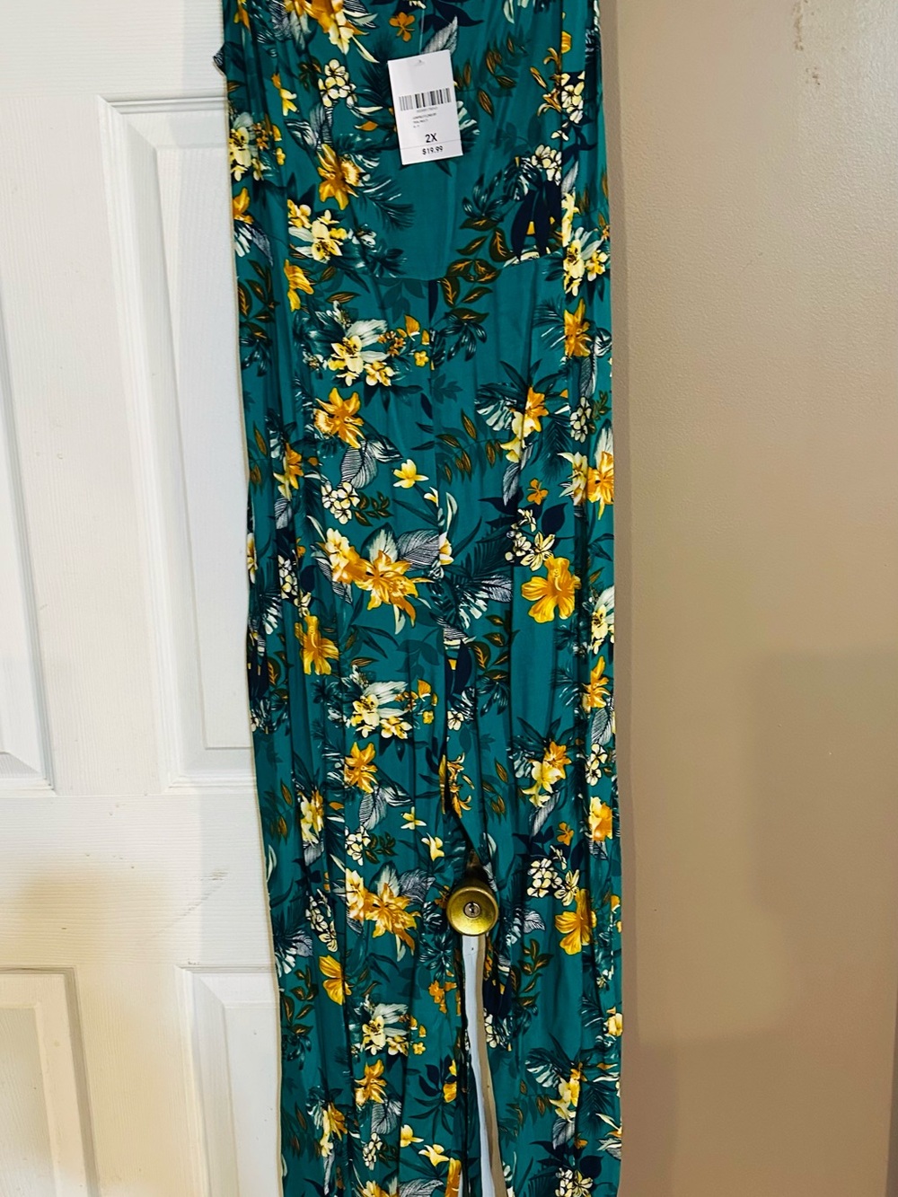 Women's Floral Wide-Leg Jumpsuit in Teal and Yellow